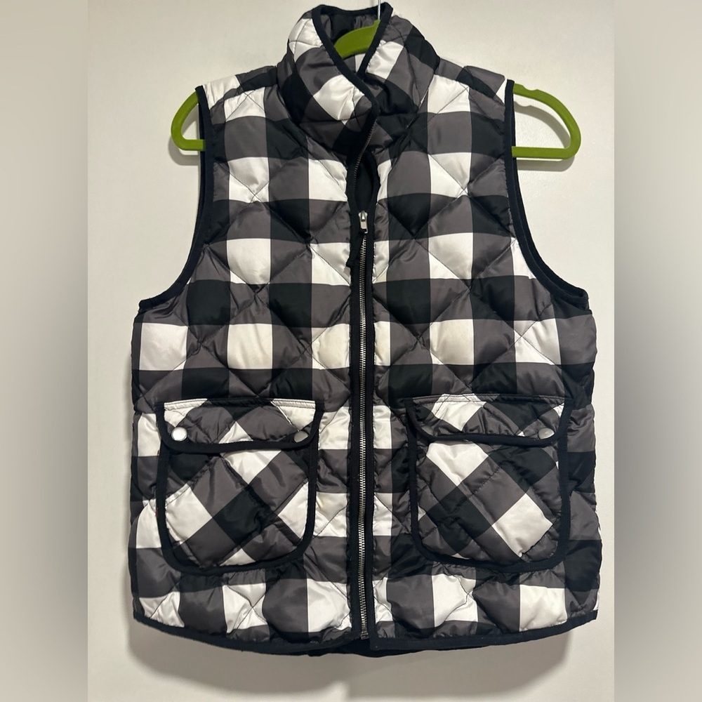 EUC Woolrich Quilted Down Puffer Vest Sz:M Black & White Buffalo Plaid Checkered